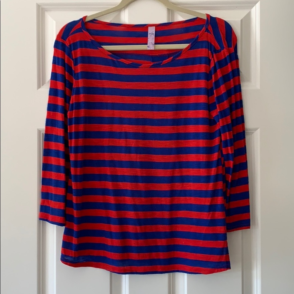 Alya Blue & Red 3/4 Sleeve Striped Shirt